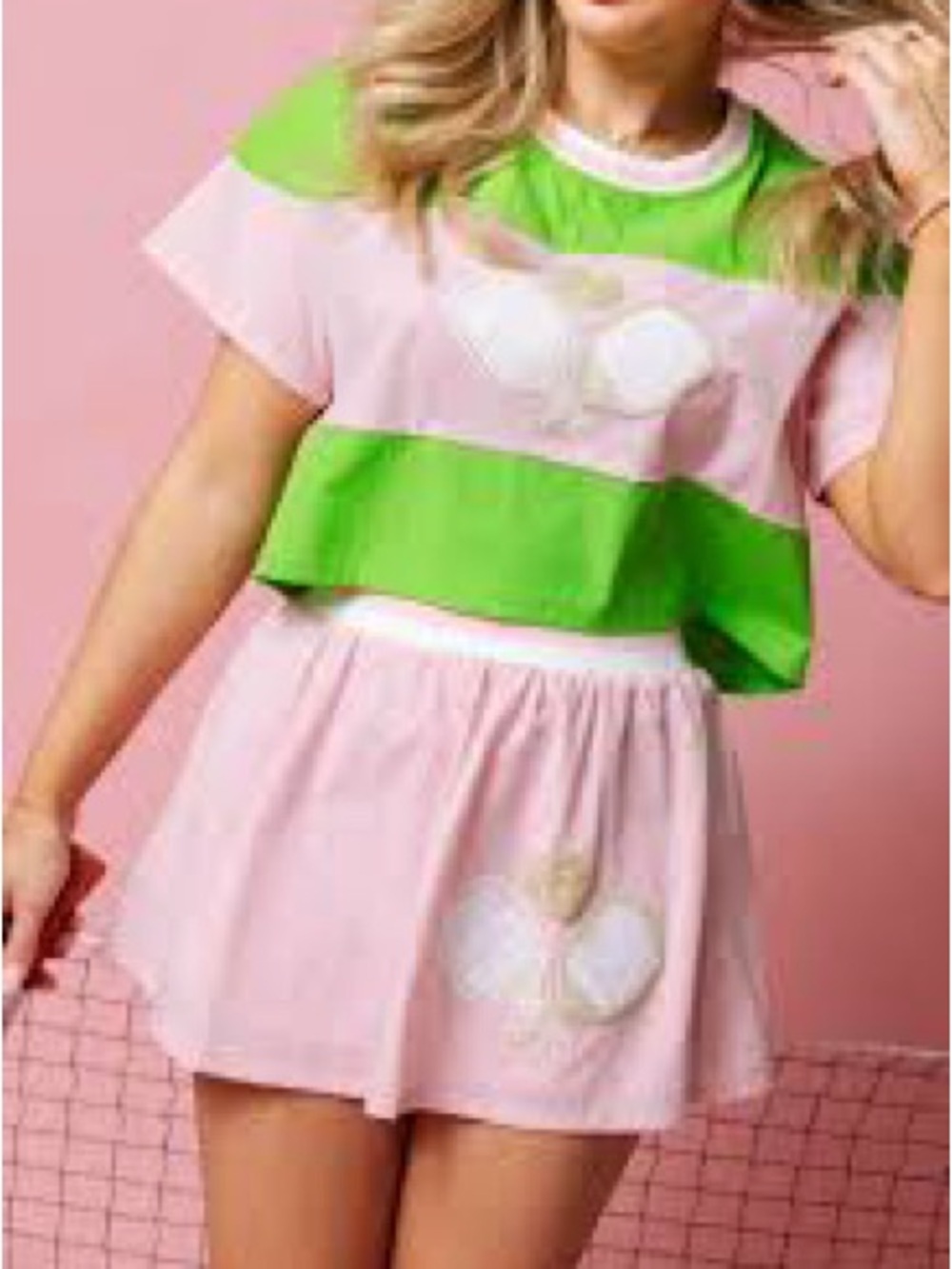 QUEEN OF SPARKLES Pink and Green Colorblock Pickleball Top